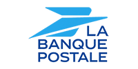 Logo bleu de La Banque Postale, avec un oiseau stylisé en plein vol et le nom de l'établissement bancaire en bas.
